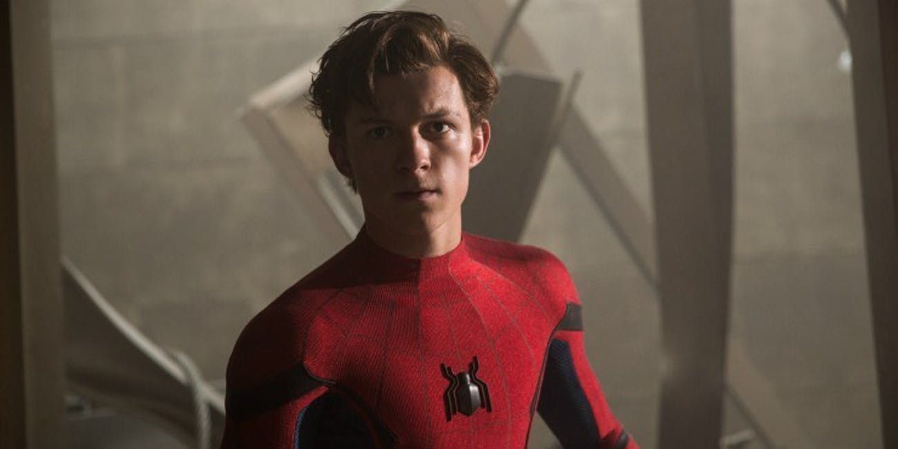 An unmasked and sweaty Spider-Man, played by Tom Holland, in Homecoming