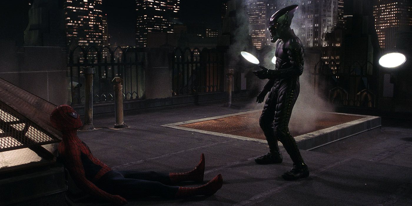 The Green Goblin talks to Tobey Maguire's Spider-Man in Spider-Man