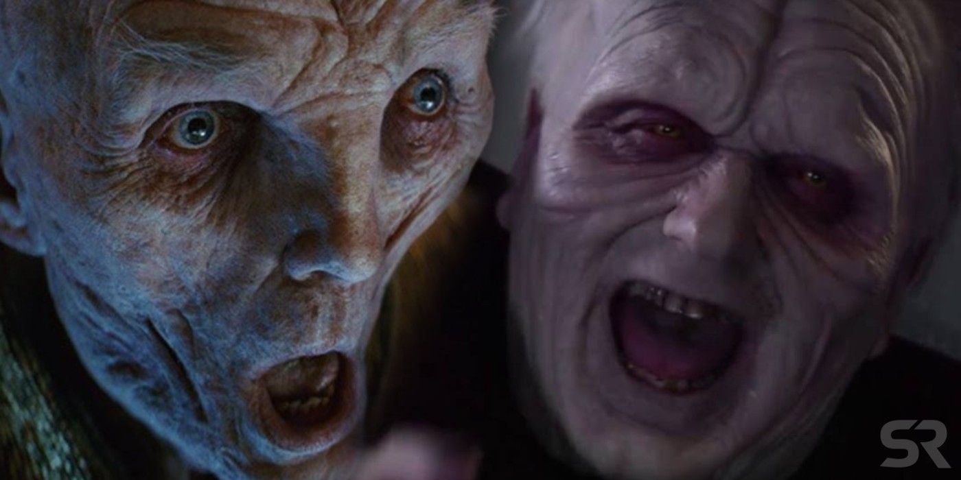 Split image of Snoke and Palpatine from Star Wars