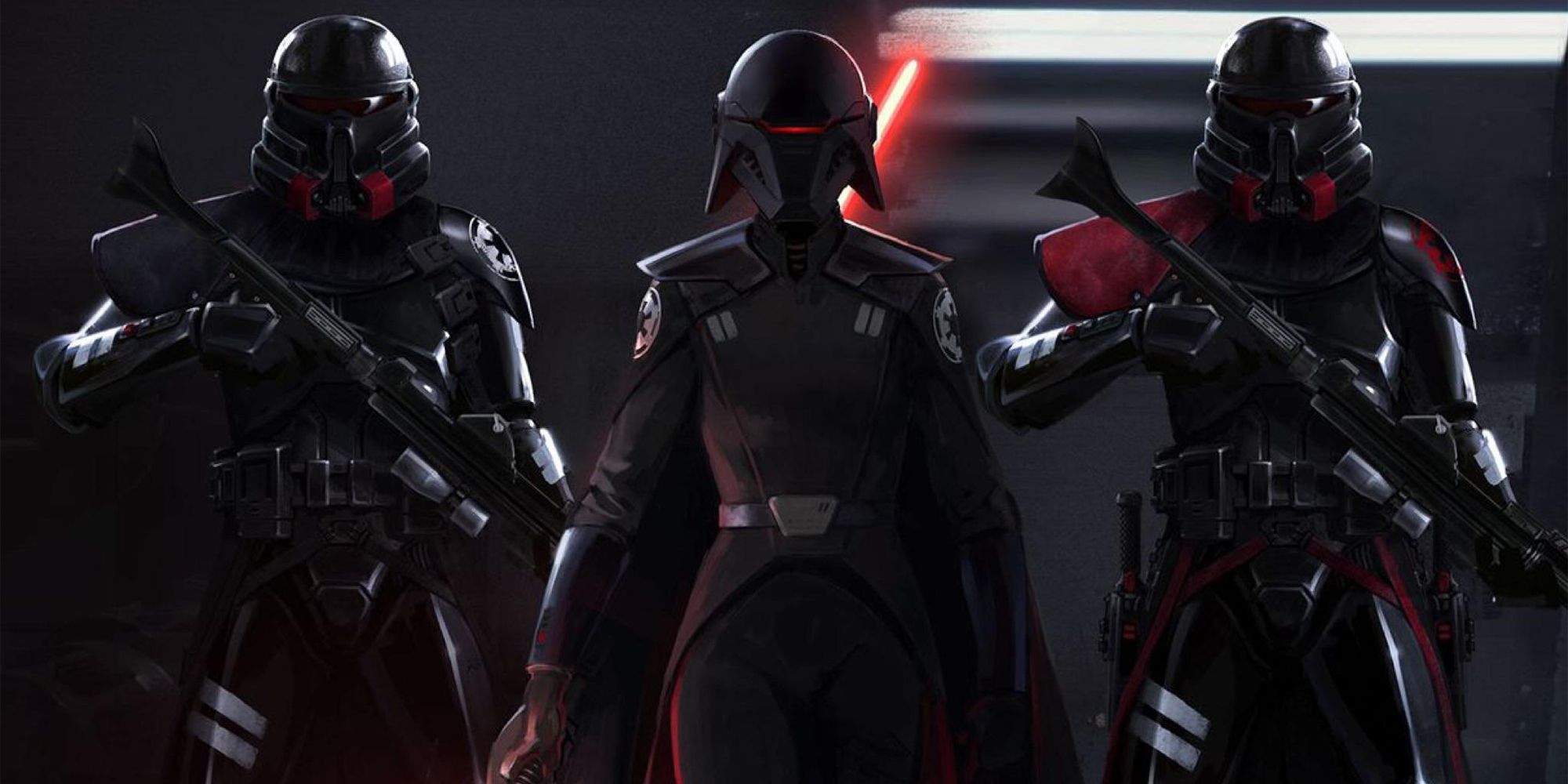 The Second Sister flanked by Purge Troopers in Jedi Fallen Order