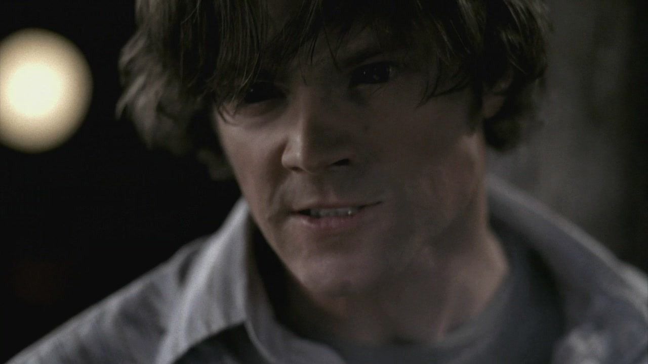 Sam gets black eyes due to the demon blood and powers while killing Lilith in Supernatural
