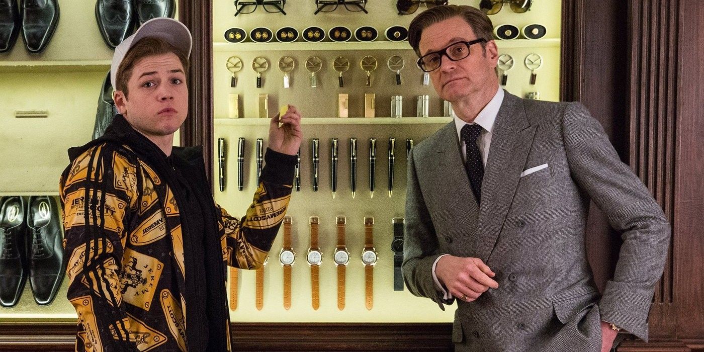 Taron Egerton as Eggsy and Colin Firth as Harry in Kingsman