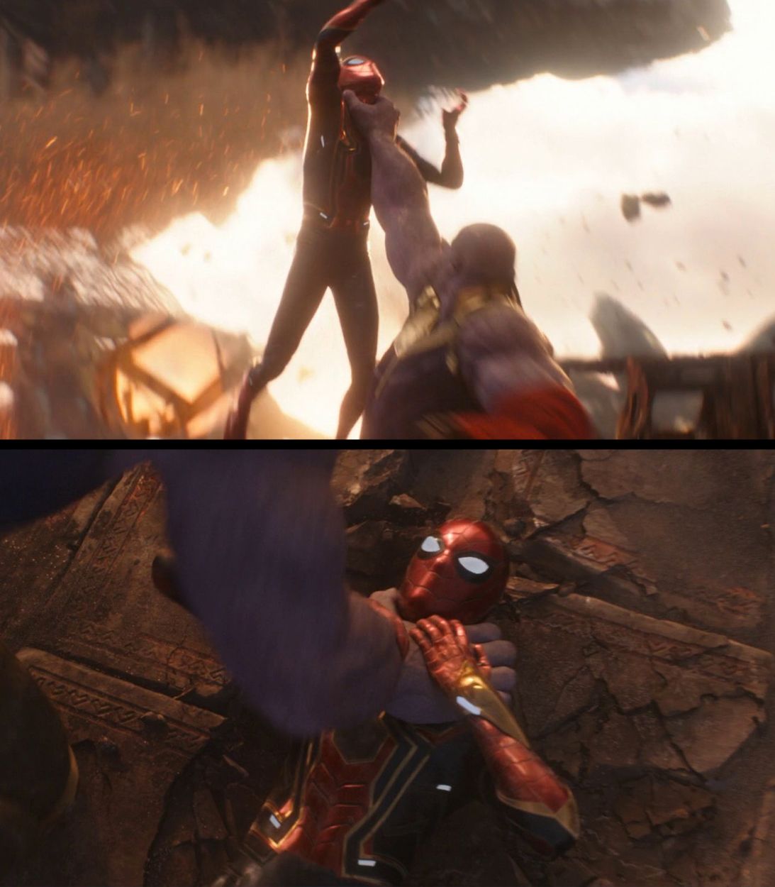 Thanos Grabs Spider-Man in Avengers Infinity War Vertical
