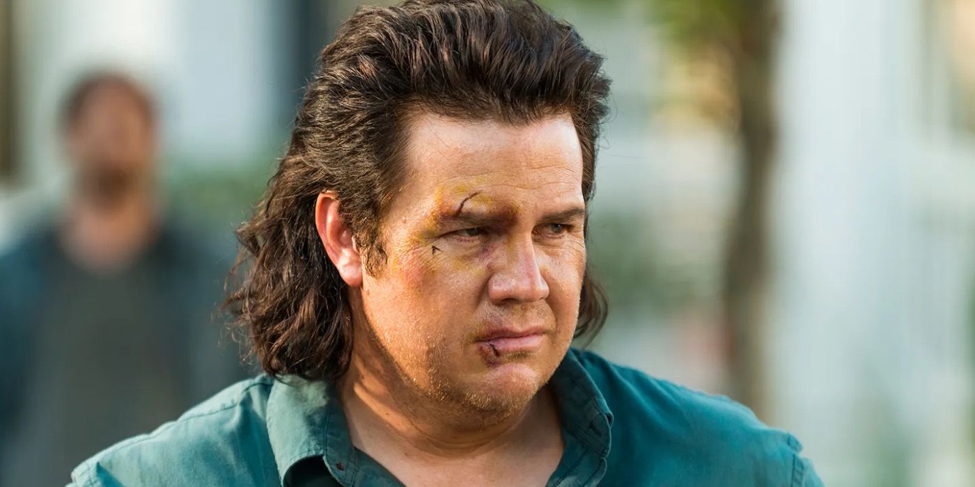 Close up of Eugene with cuts on his face from The Walking Dead
