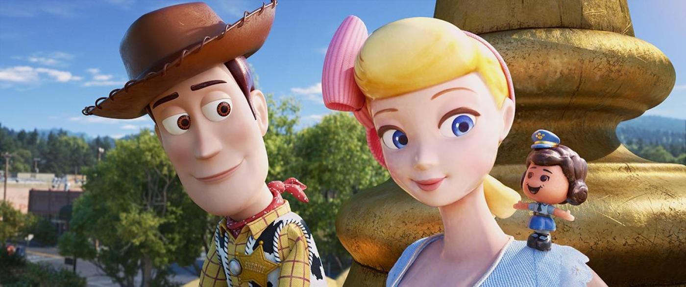 Woody Bo Peep and Officer Giggle McDimples in Toy Story 4