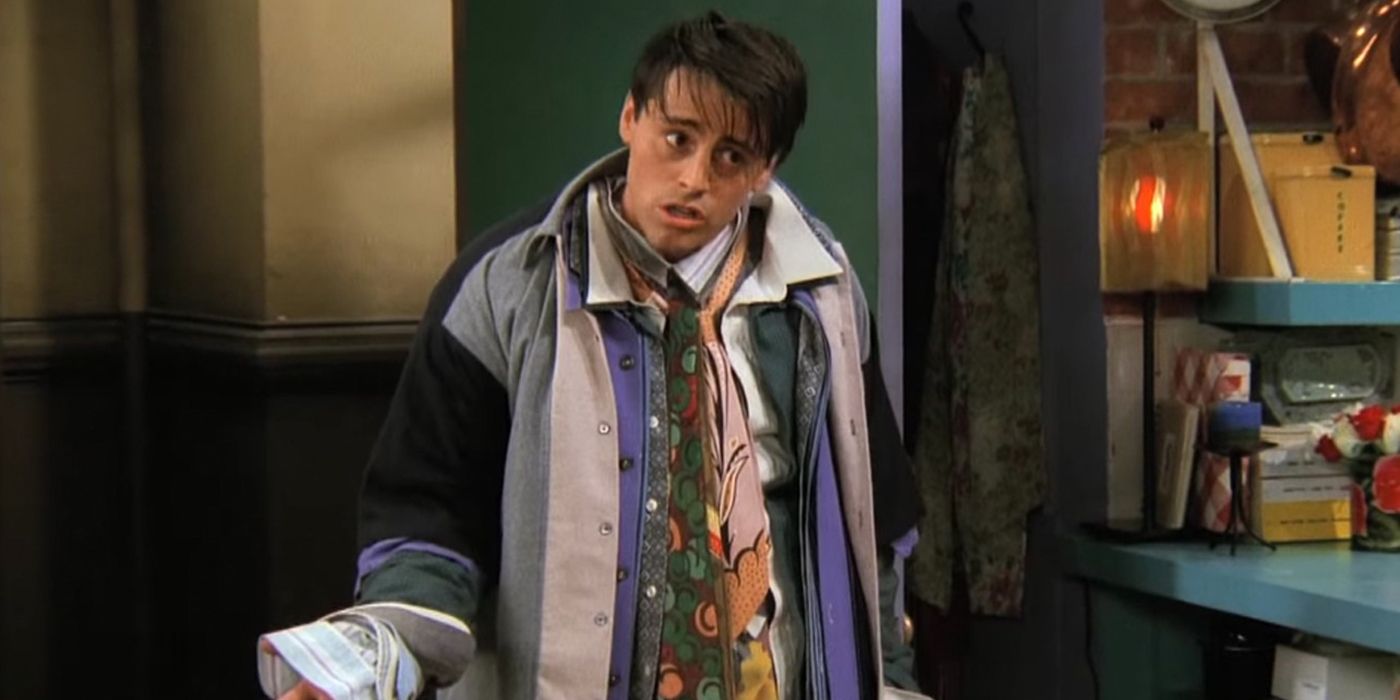 Joey wearing all of Chandler's clothes in Friends