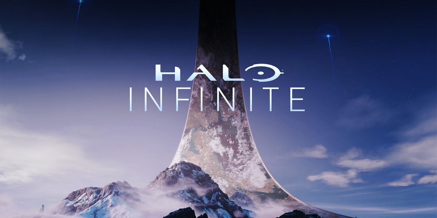 The logo for Halo Infinite over the eponymous ring structure.