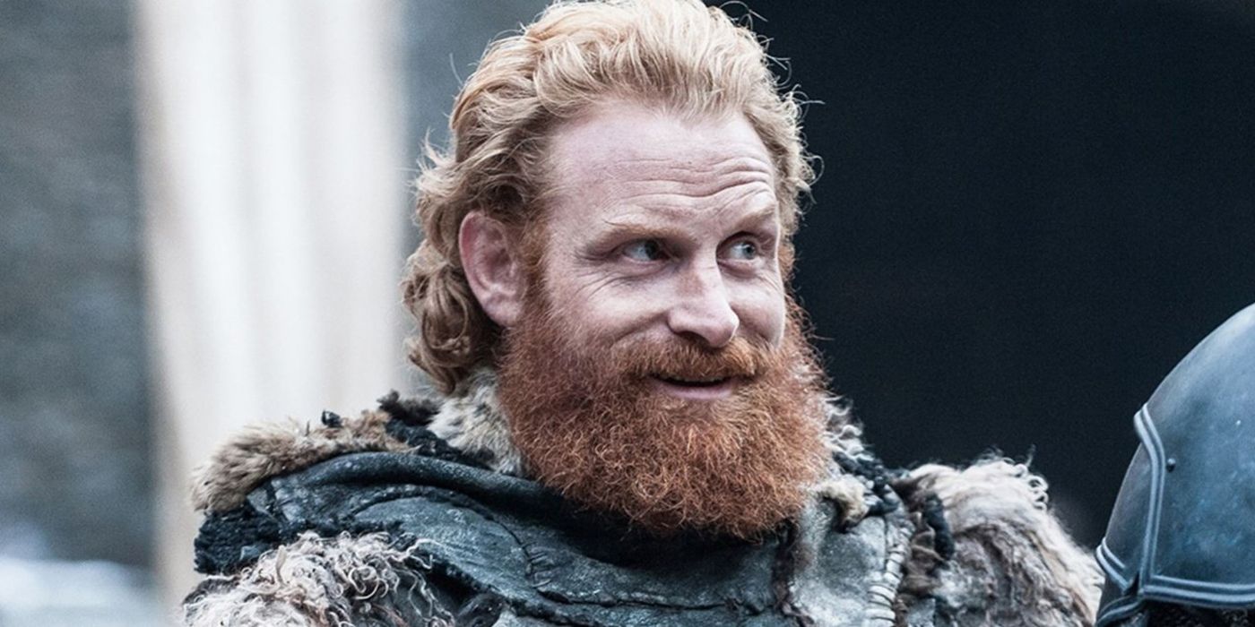 Tormund smiling at Brienne of Tarth in Game of Thrones.