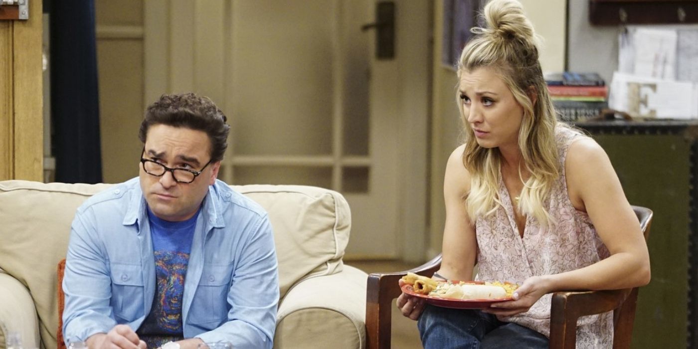 Leonard and Penny sitting together on The Big Bang Theory