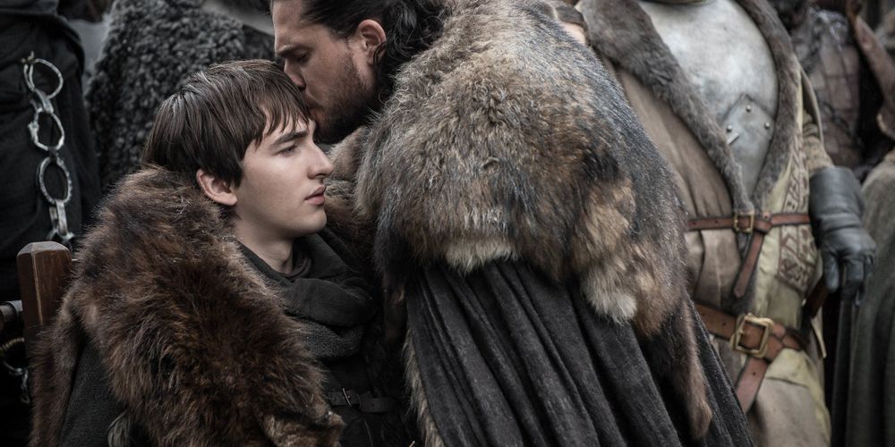 Bran Stark kissed by Jon Snow from Game of Thrones
