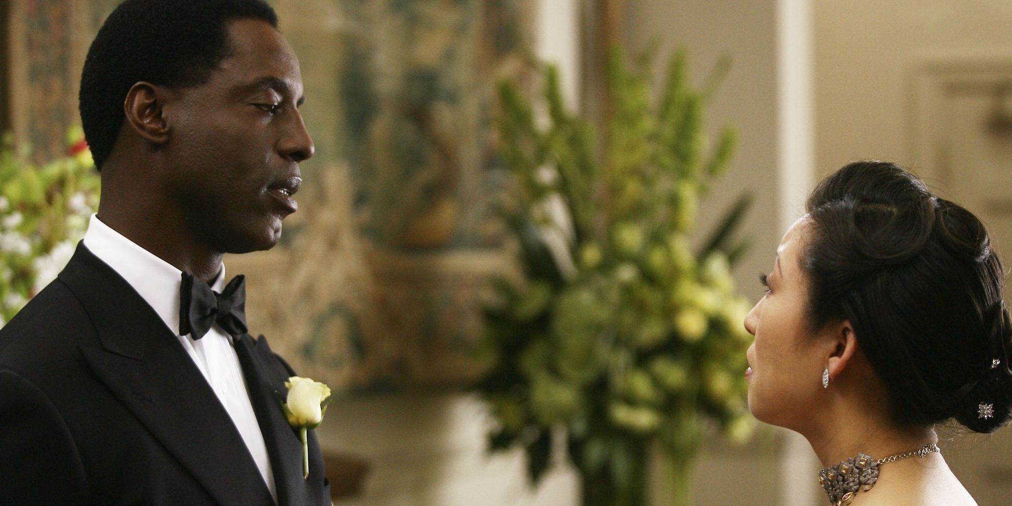 Cristina confronts Burke at a wedding in Grey's Anatomy.