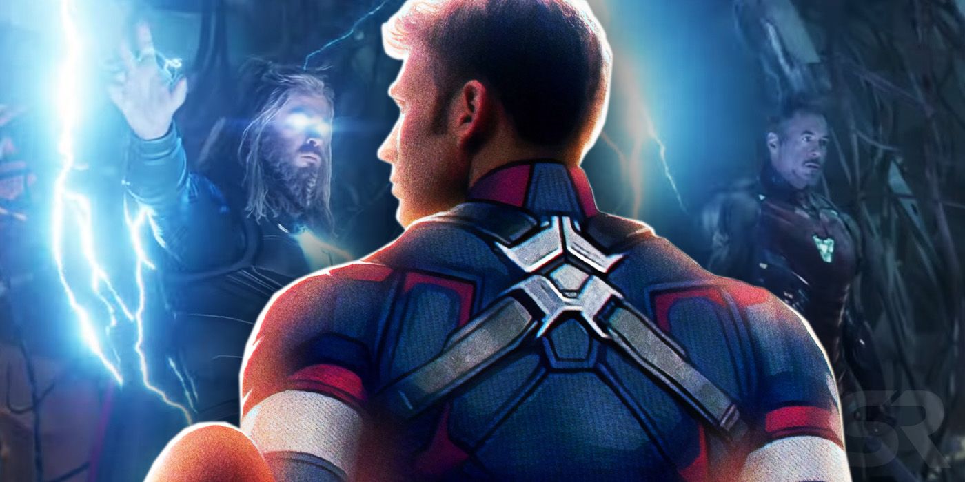 Captain America with Thor and Iron Man in Avengers Endgame