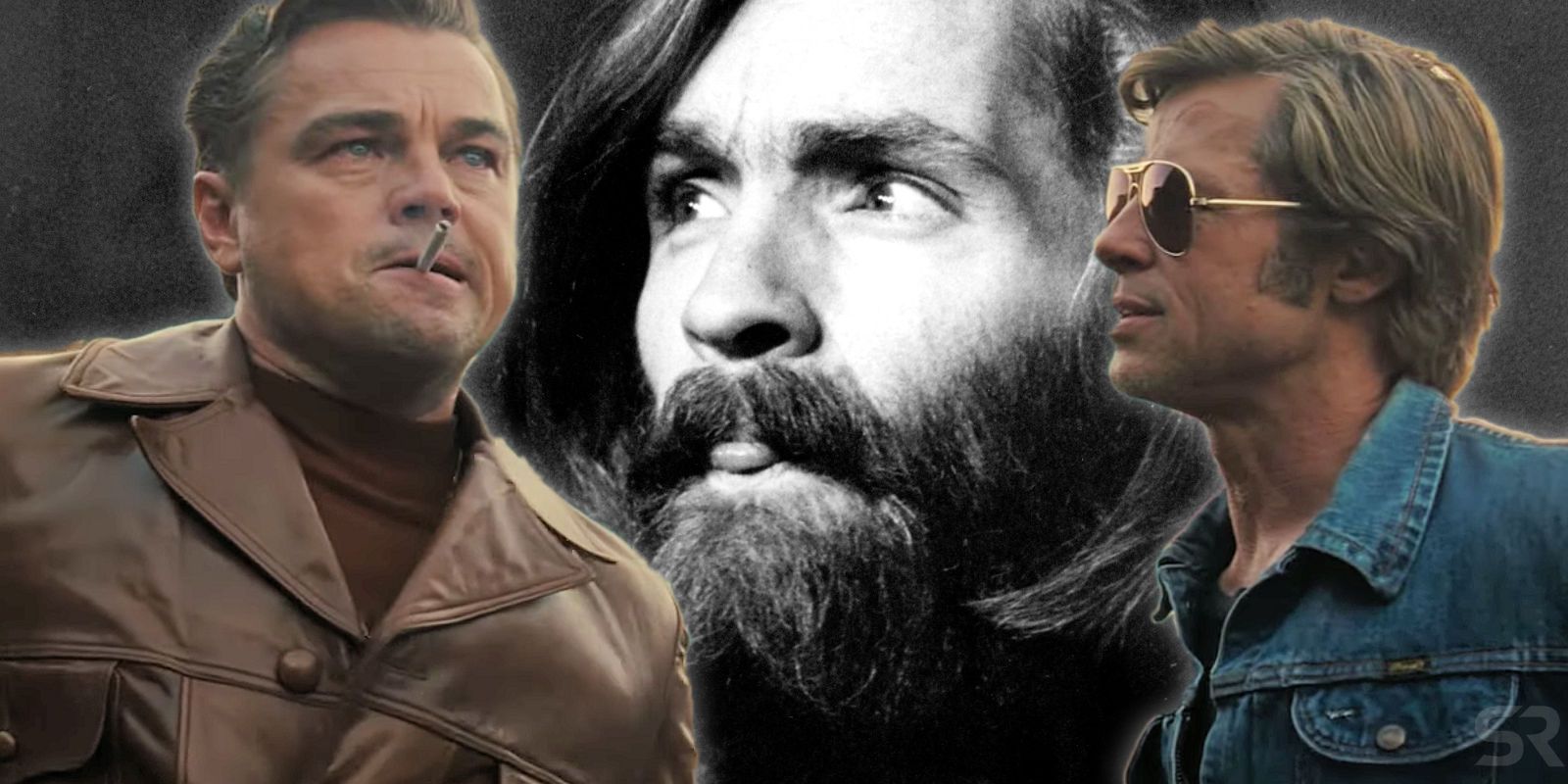 Charles Manson with Leonardo DiCaprio and Brad Pitt in Once Upon a Time in Hollywood