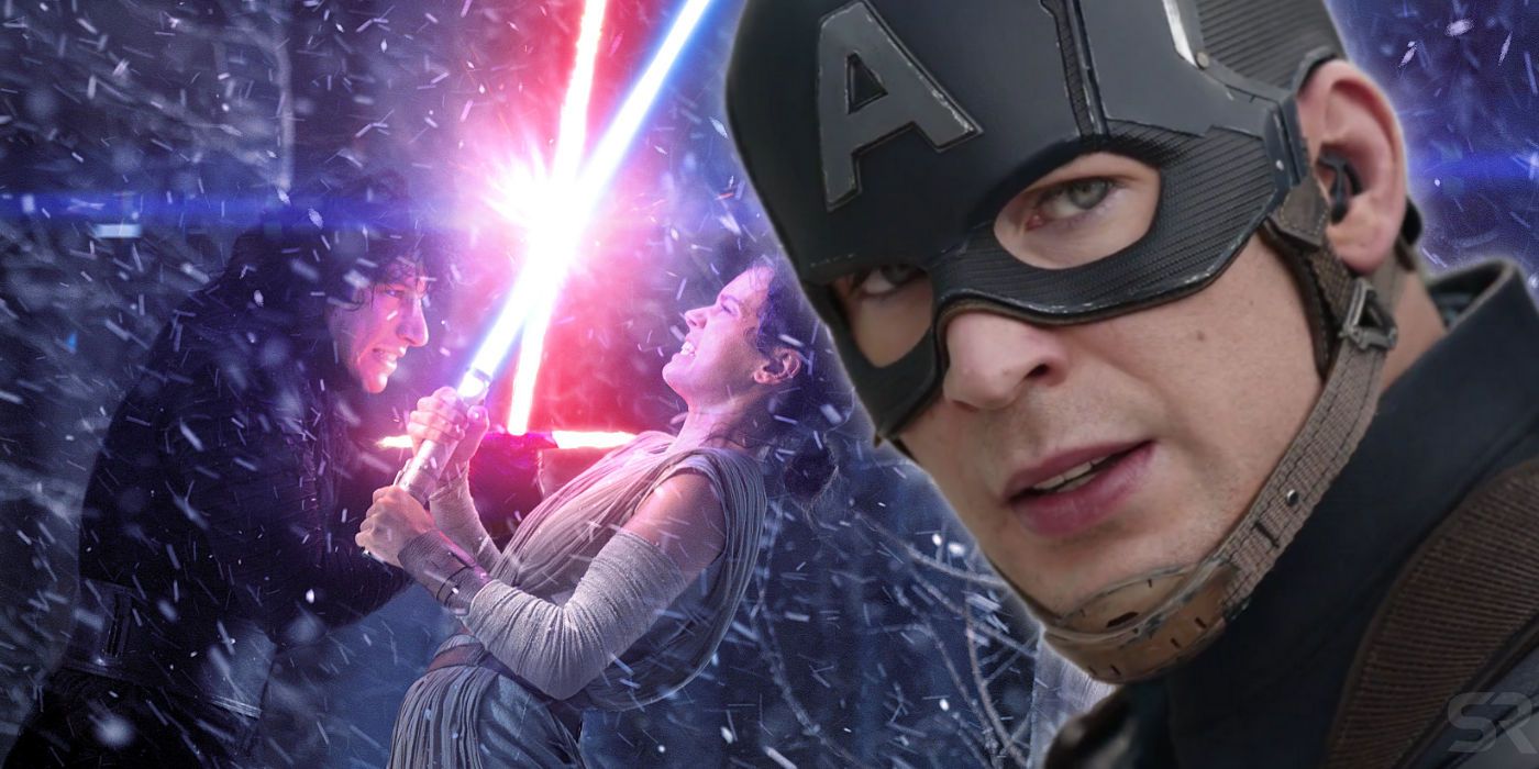Chris Evans as Captain America with Rey and Kylo Ren from Star Wars The Force Awakens