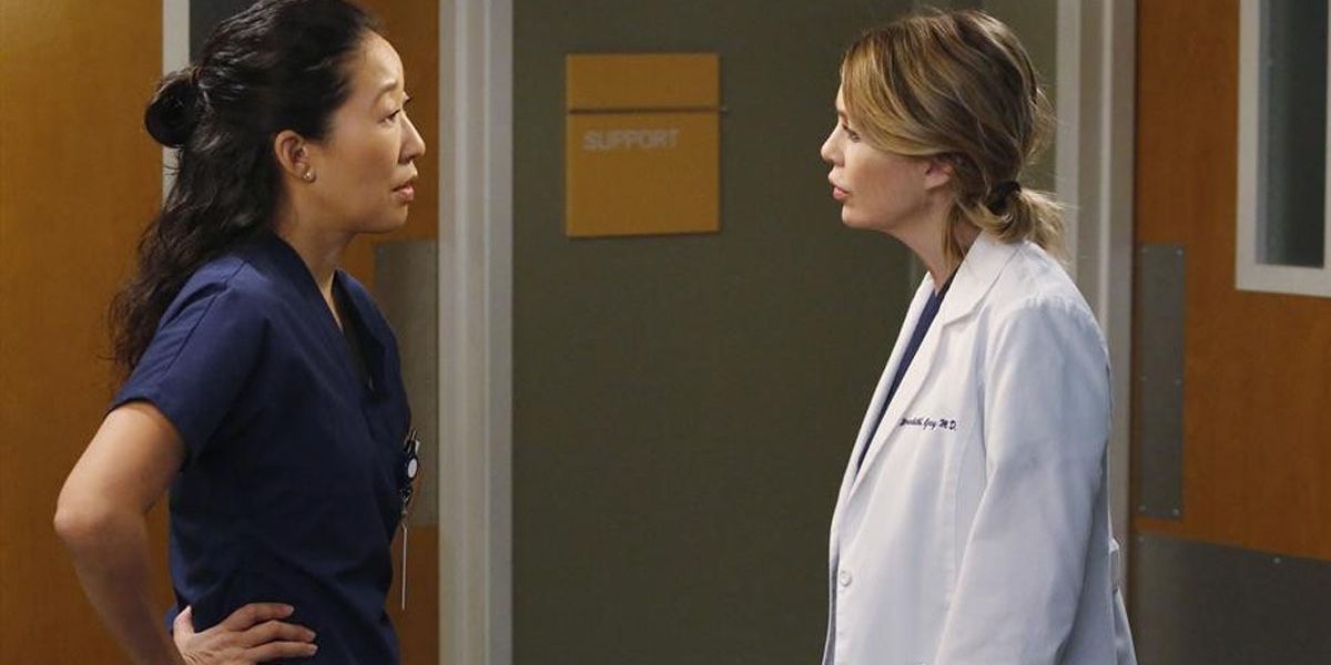 Cristina and Meredith fighting on Grey's Anatomy.