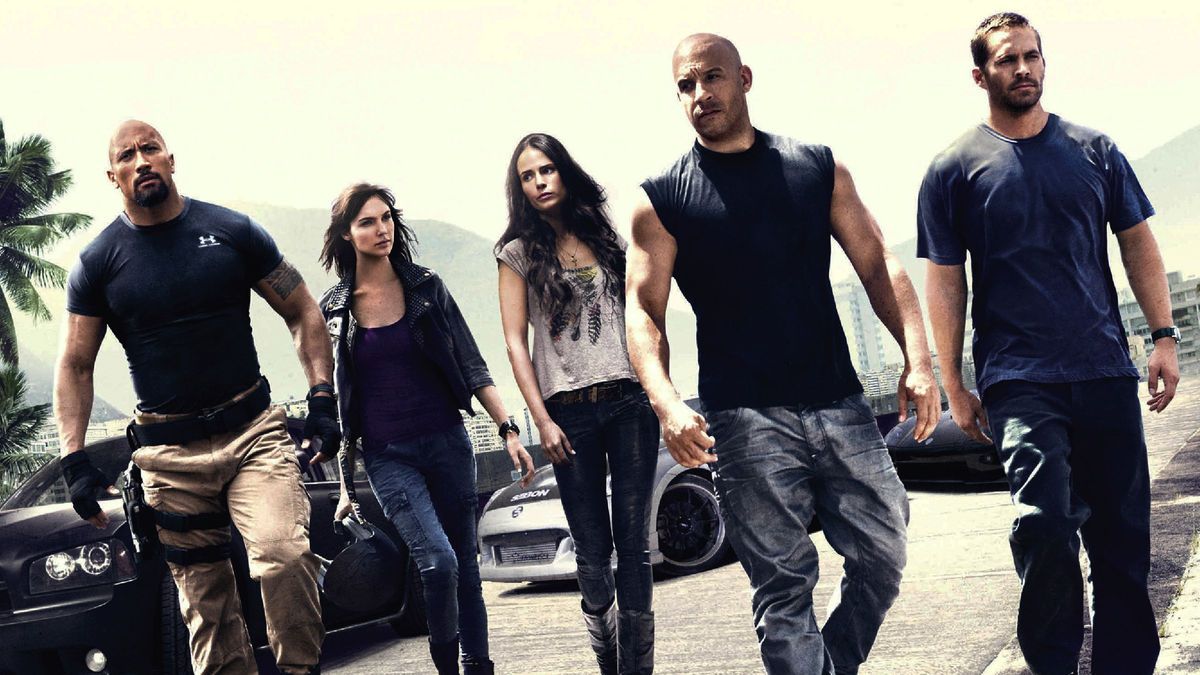 O elenco de Fast Five no pôster do filme.