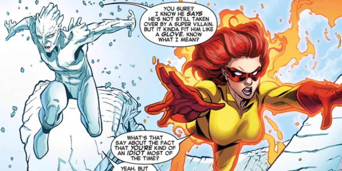 Firestar flying through the snow in Marvel Comics