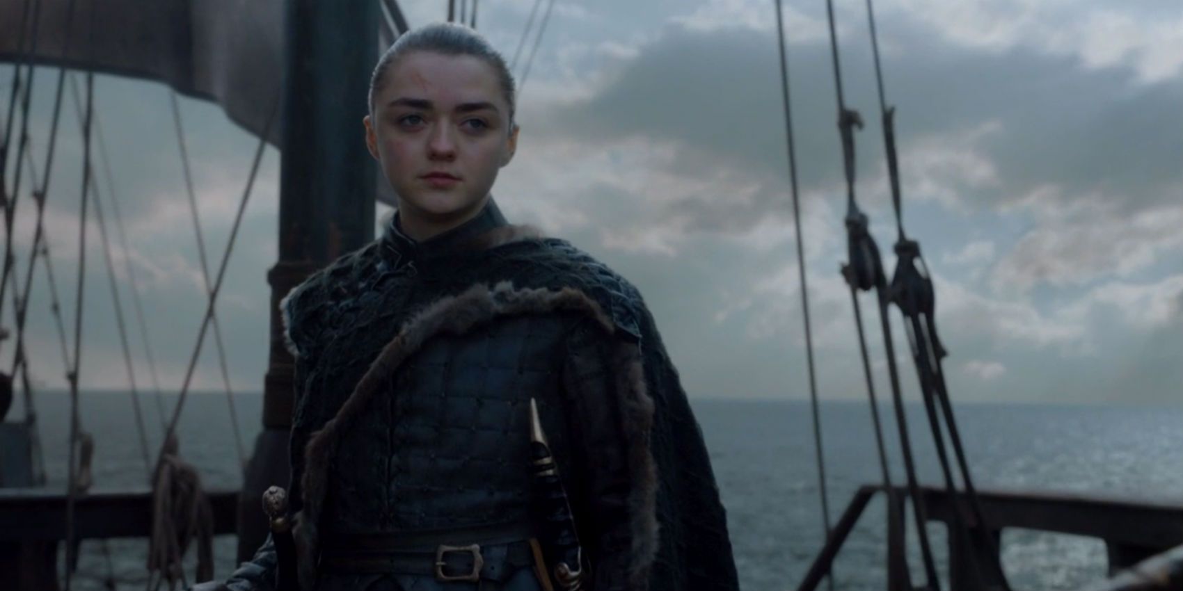 Arya stands on a ship's deck in the Game of Thrones finale