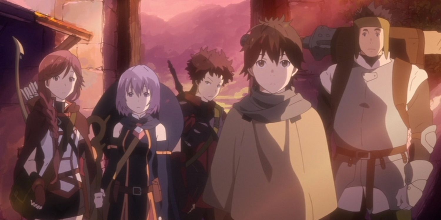 Characters from the anime Grimgar, Ashes And Illusions standing together.