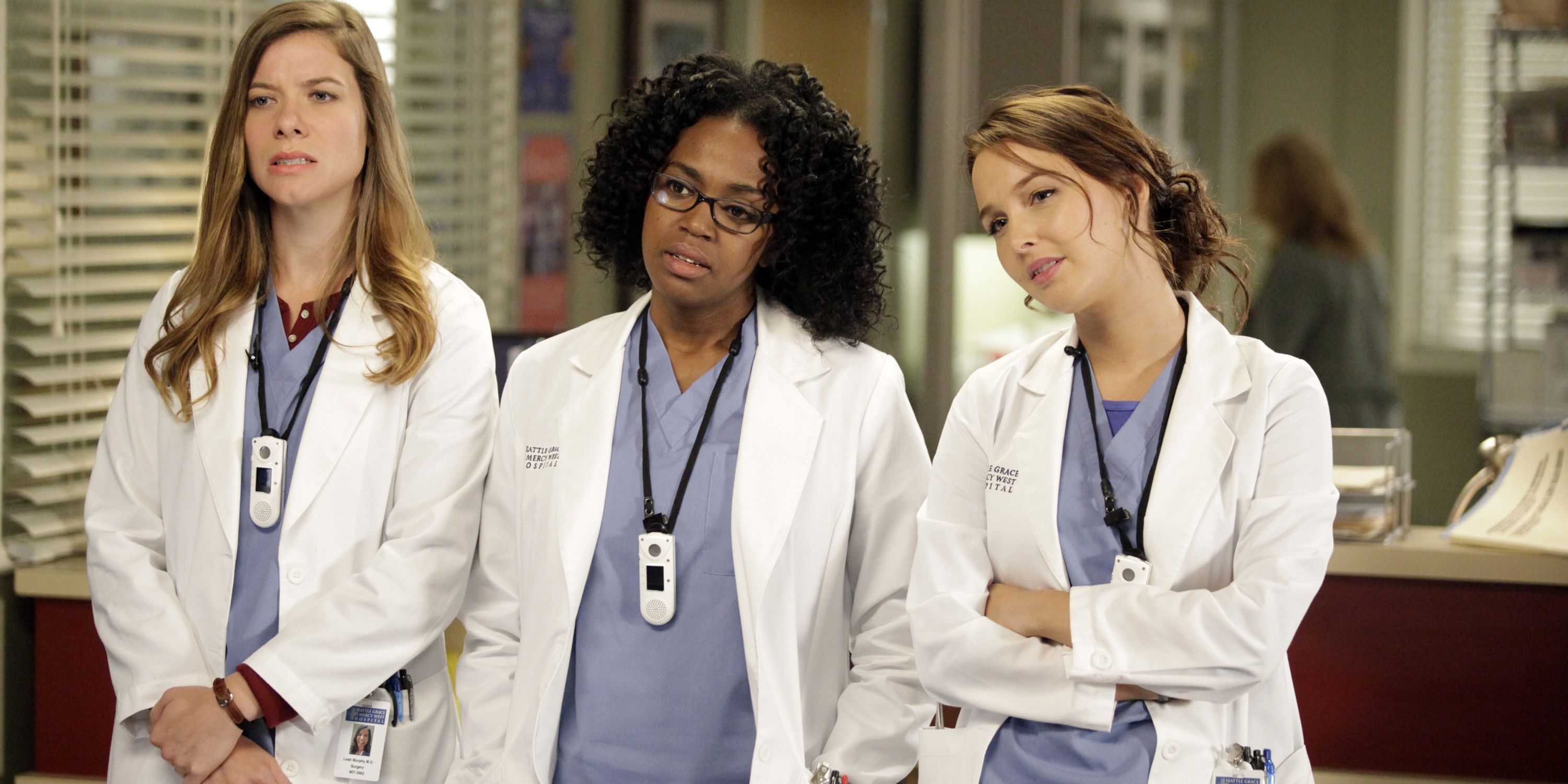 Leah, Stephanie, and Jo looking confused on Grey's Anatomy