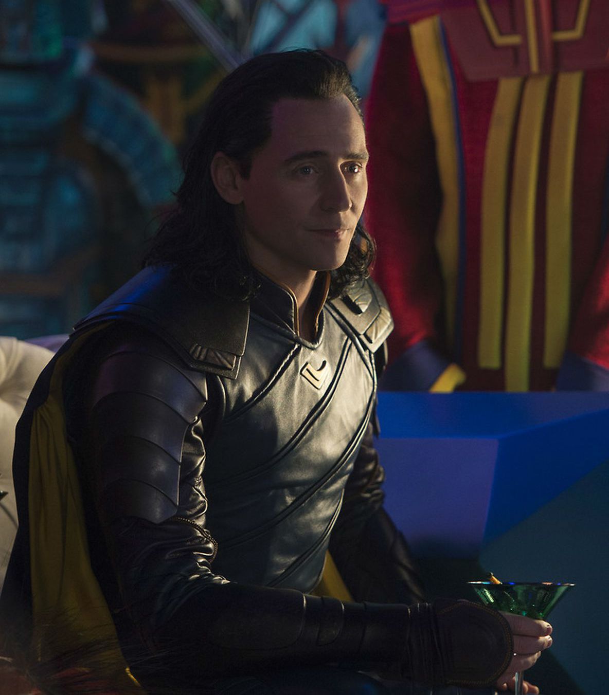 Loki with a drink in Thor Ragnarok