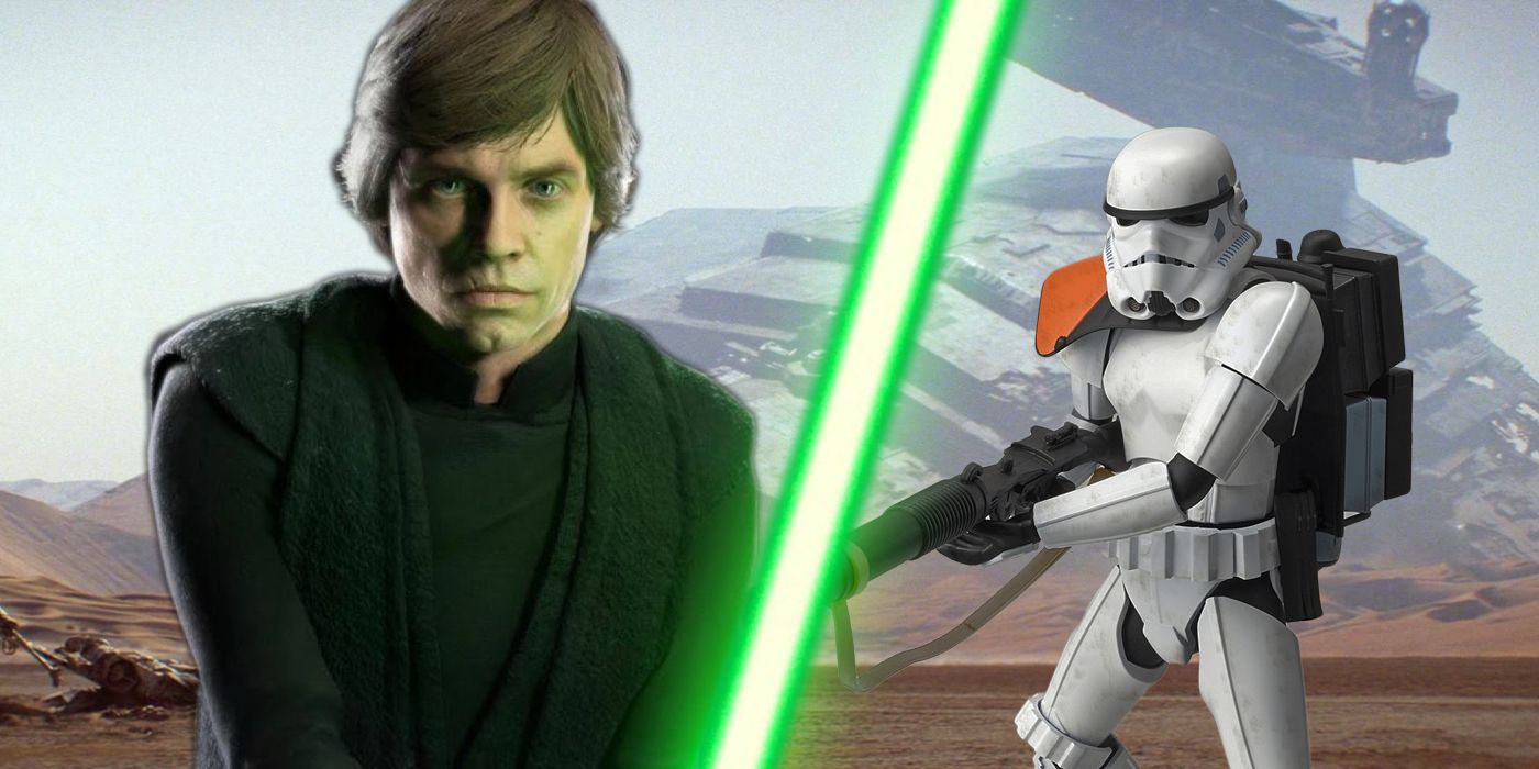 Luke Skywalker and a Sandtrooper at the Battle of Jakku