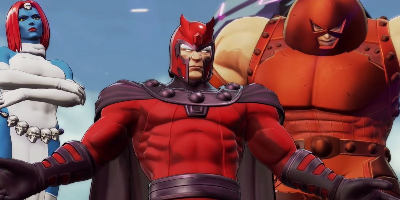 Magneto with Mystique and Juggernaut behind him in Marvel Ultimate Alliance