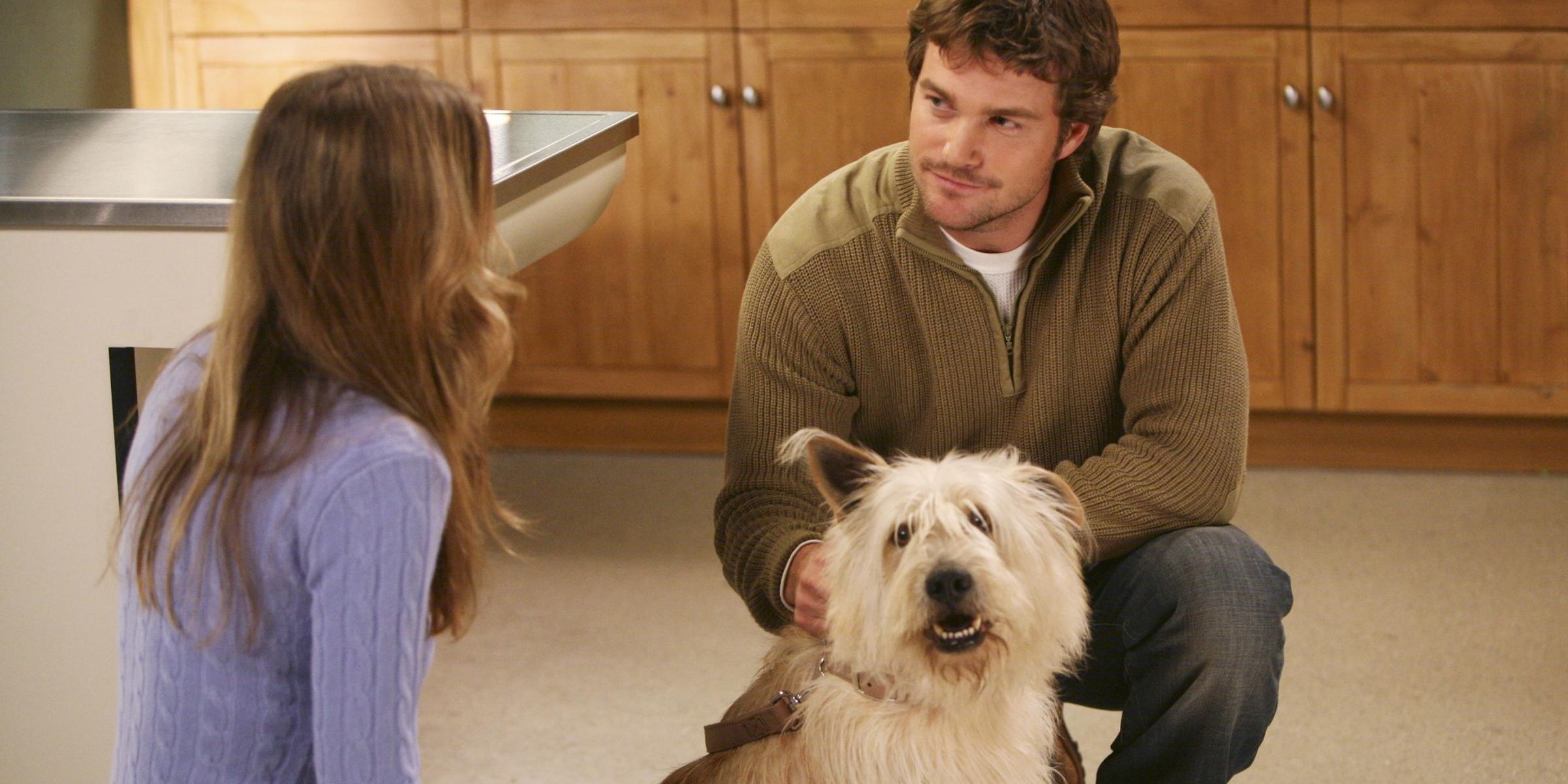 Meredith and Finn with a dog on Grey's Anatomy