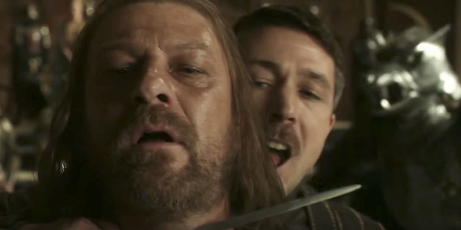 Littlefinger puts a knife on Ned Stark's throat in Game of Thrones