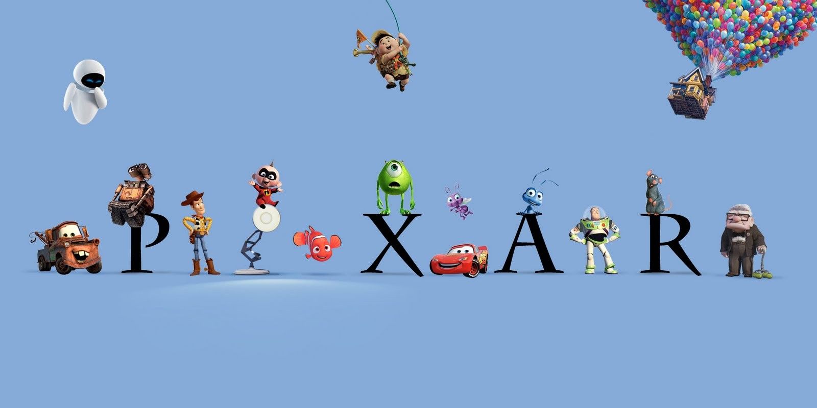 Pixar Movies Logo with different characters