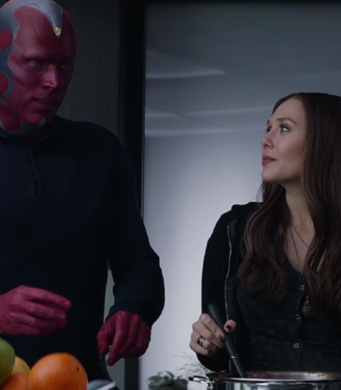 Scarlet Witch and Vision in Captain America: Civil War. Vertical. TLDR.