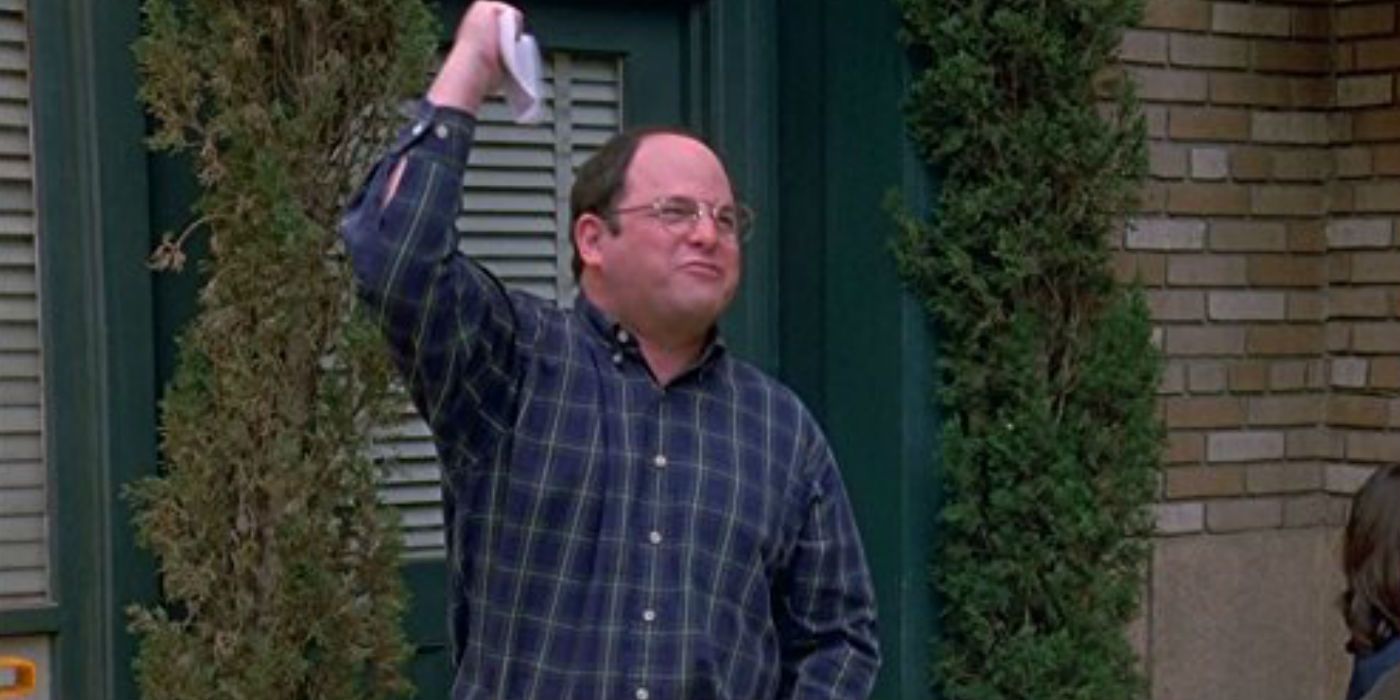 George Costanza raising his hand and shouting