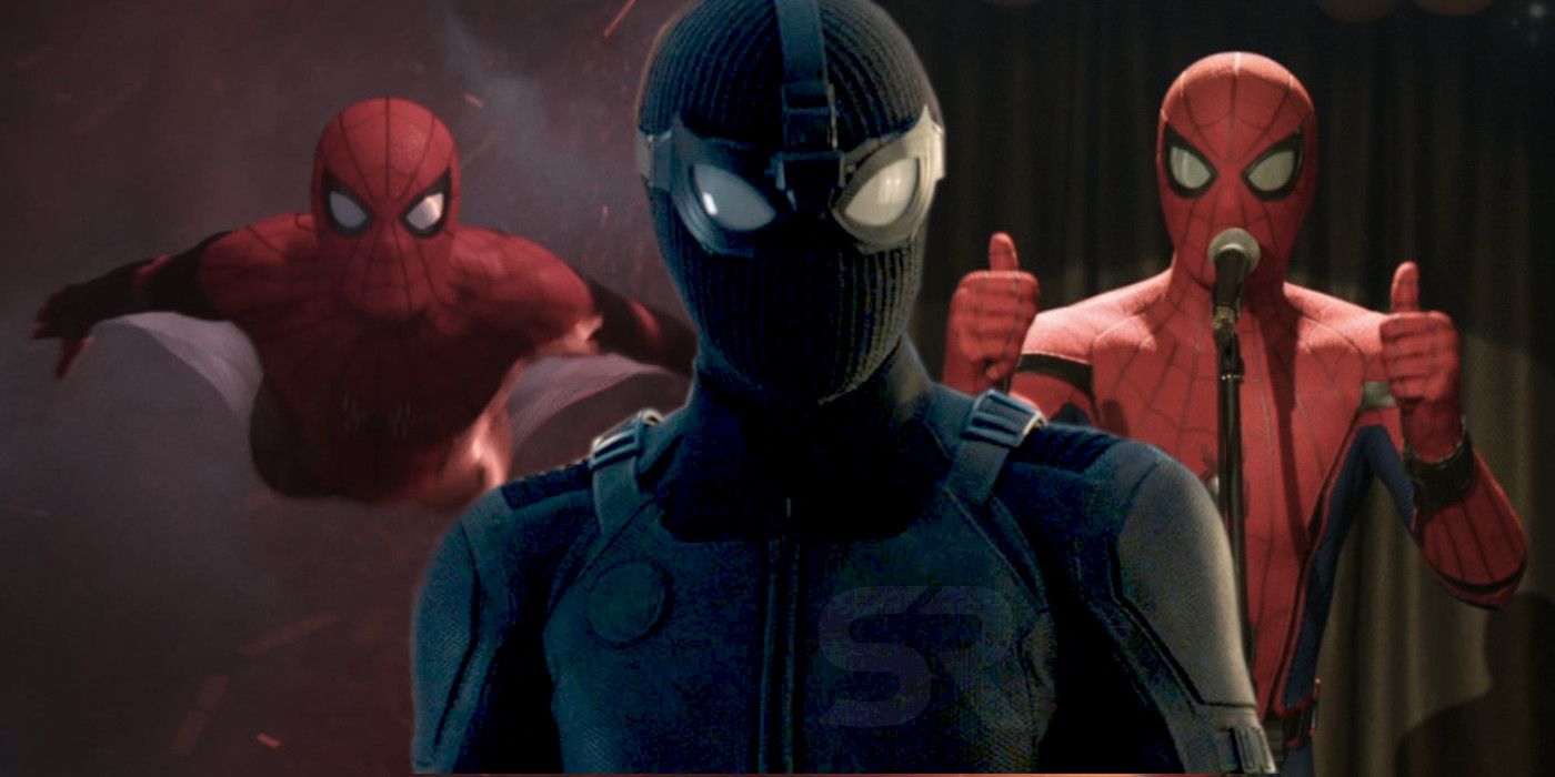 Split image of Spider-Man's suits from Spider-Man: Far from Home