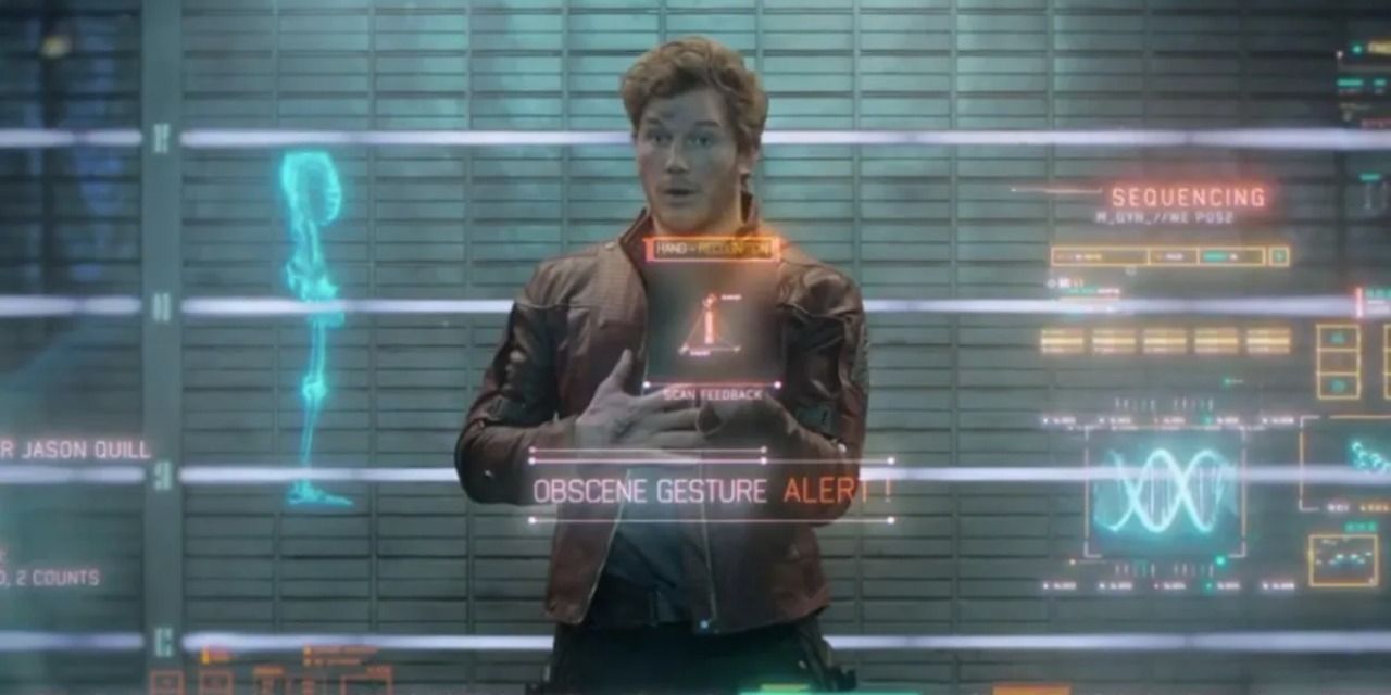 Star-Lord shows the middle finger to his captors in Guardians of the Galaxy.