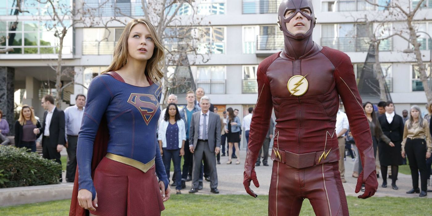 Melissa Benoist as Supergirl and Grant Gustin as The Flash