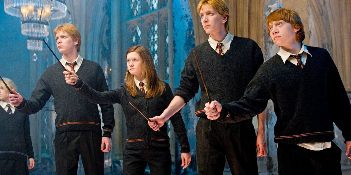 The Weasley siblings practicing in Dumbledore's Army from Harry Potter