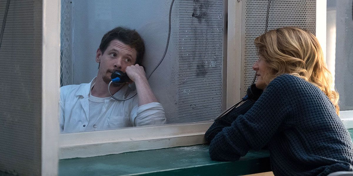 Laura Dern and Jack O Connell speaking on the phone in Trial By Fire