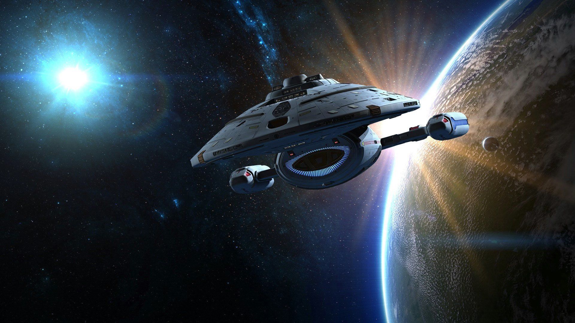 A picture of Star Trek's USS Voyager is shown against a galactic backdrop.