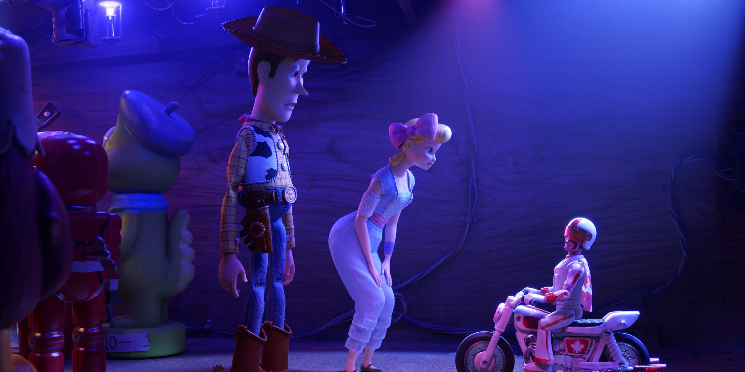 Woody Bo Peep and Duke Caboom in Toy Story 4