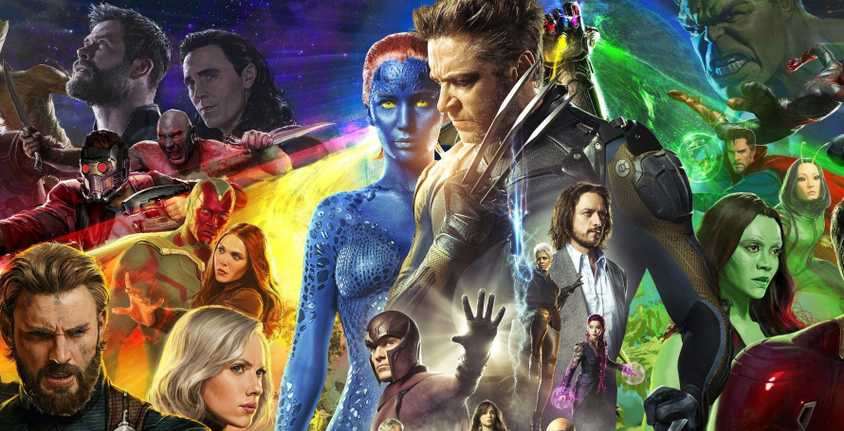 Collage of X-Men characters surrounded by MCU characters