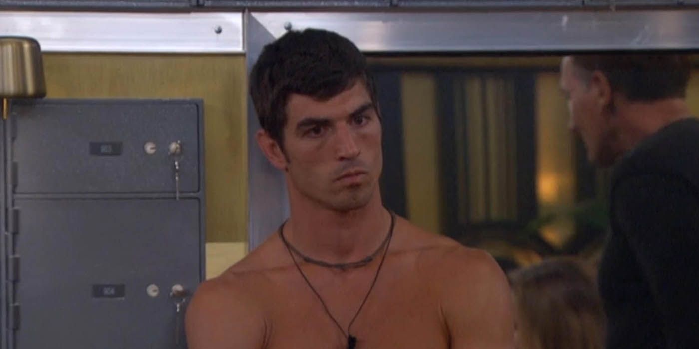 A shirtless Cody Nickson looking angry in Big Brother
