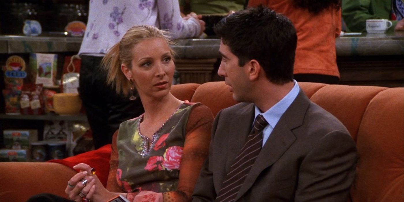 Phoebe teases Ross while sitting on a couch in Friends