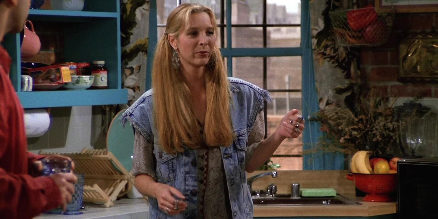 An image of Phoebe standing in Monica's apartment in Friends