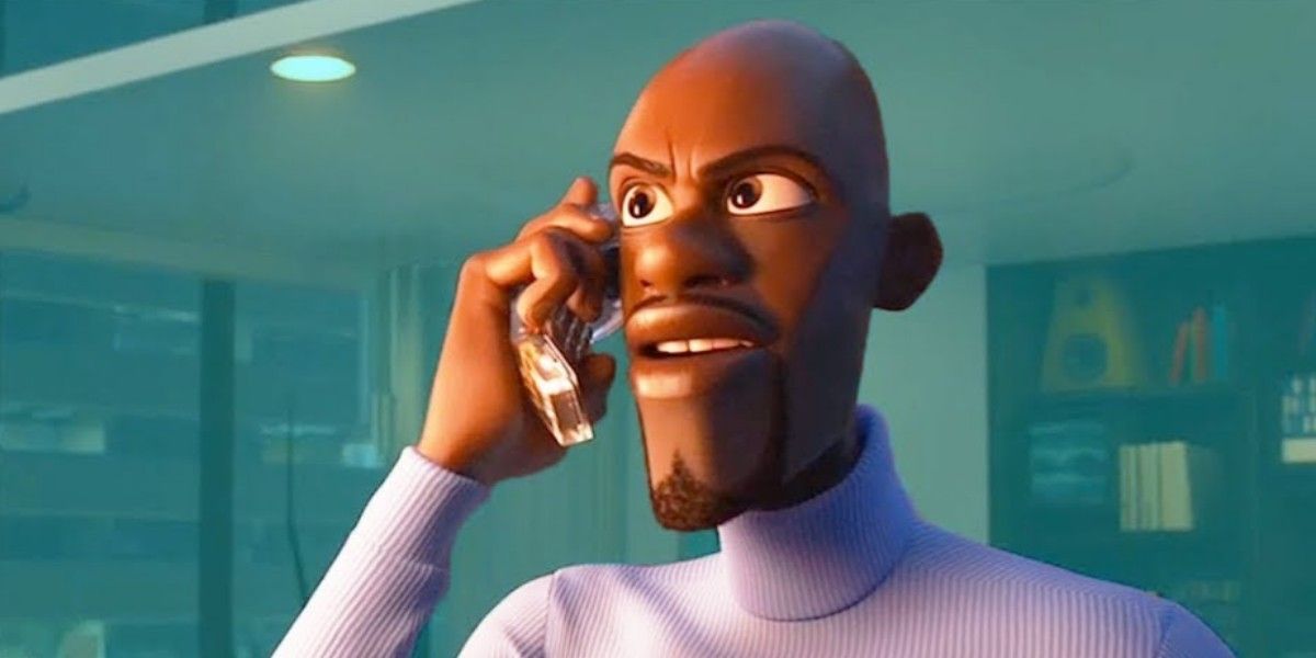 Frozone sees danger and calls for his super suit in The Incredibles