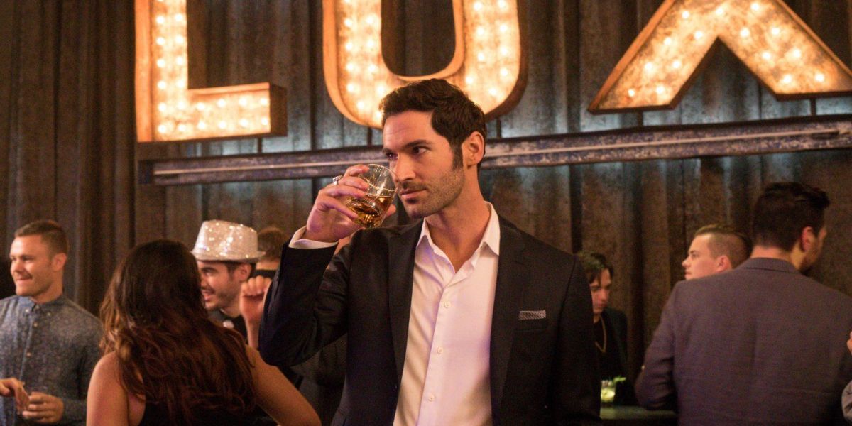 Lucifer drinks under the sign for Lux in the Netflix series Lucifer