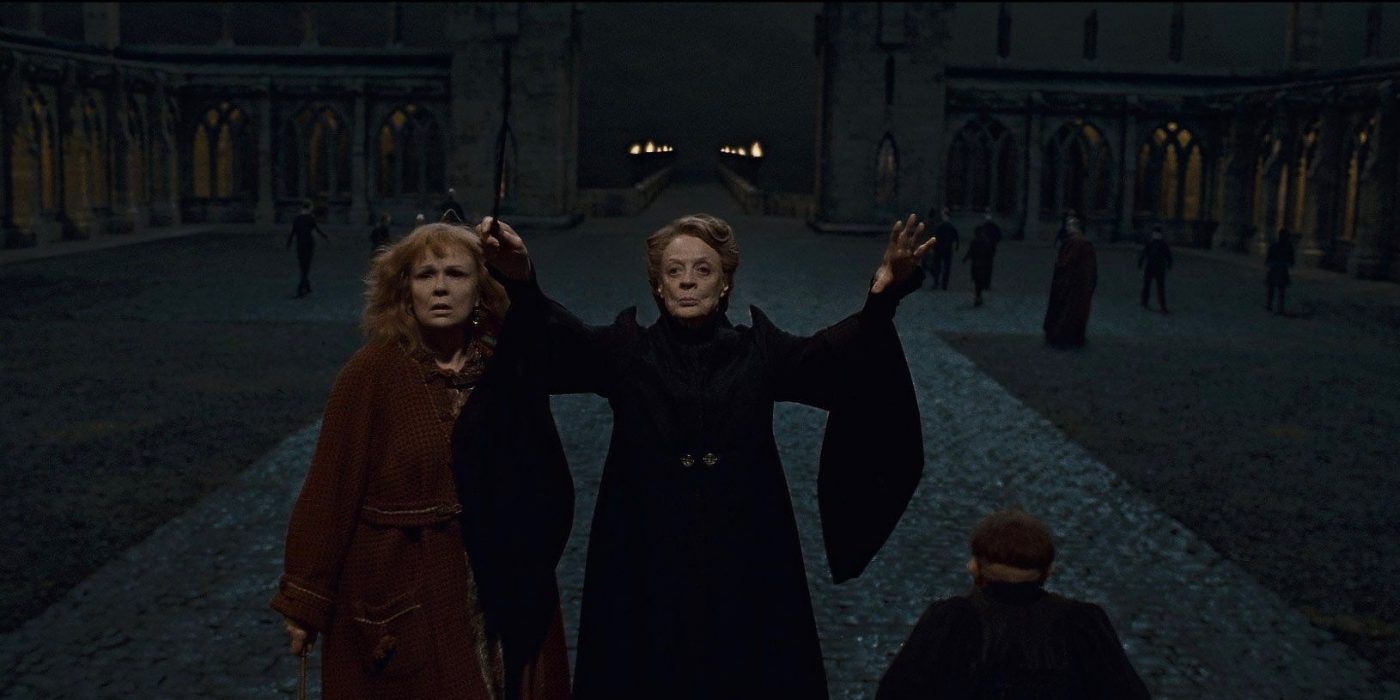 McGonagall commands the guards of Hogwarts in Deathly Hallows 