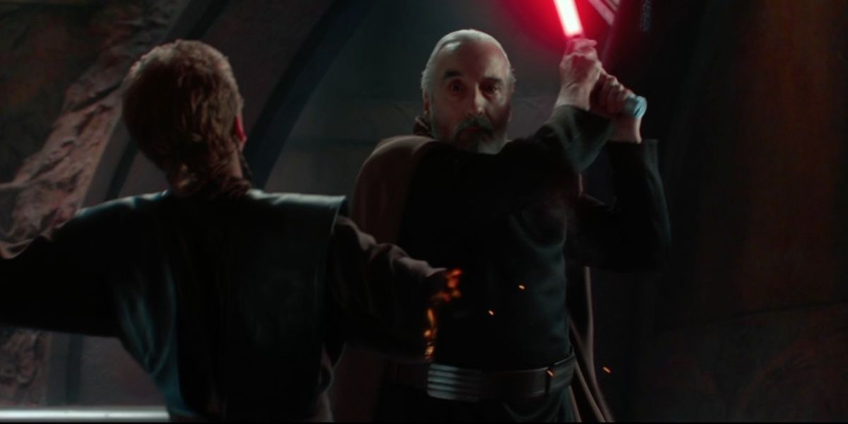 Dooku fights with Anakin in Star Wars