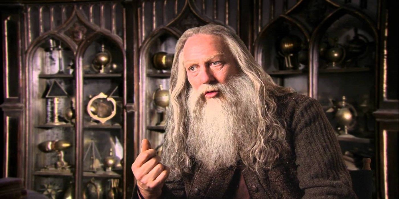 Aberforth Dumbledore smoking a pipe in Harry Potter