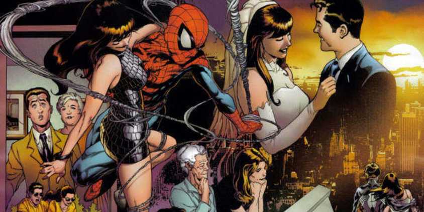Collage of Mary Jane and Spider-Man/Peter Parker from the comics
