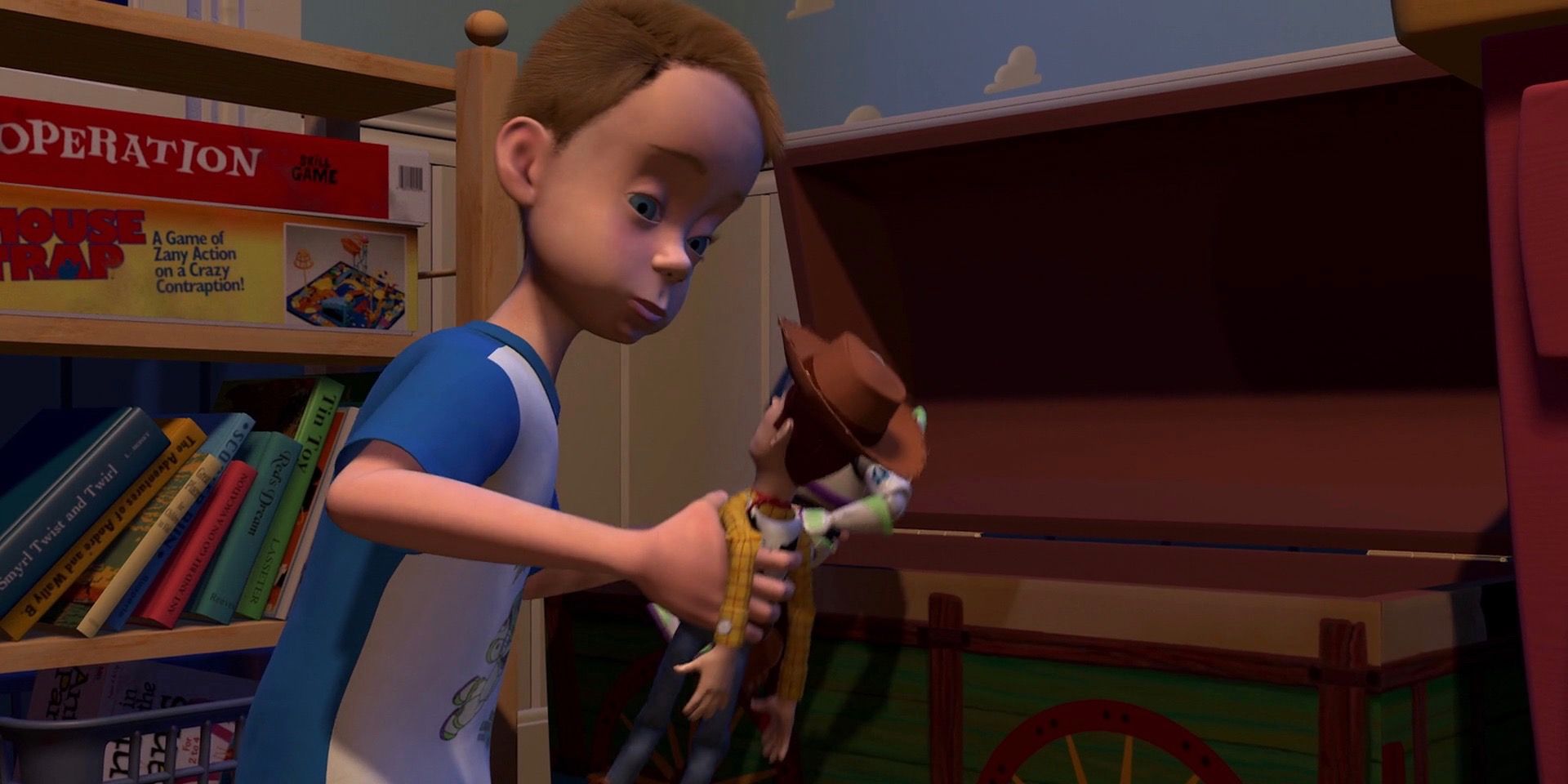 Andy, Woody, and Buzz in Toy Story 1995